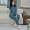 2 Pcs/Set Winter Pajamas Set Thickened Coral Fleece Checked Texture Round Neck Long Sleeves Top Wide Leg Elastic Waist Trousers Homewear Loungewear