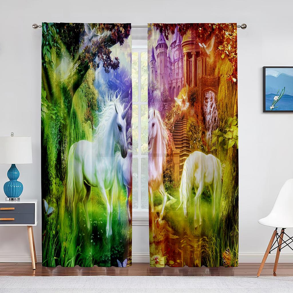 Фэнтези Фиолетовый Облако Единороги Тюлевые Шторы-Вуали Спальня Отель Домашний Декор Прозрачные Шторы для Гостиной Шифоновая Печатная Драпировка