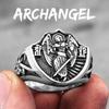 Archangel St.Michael Religion Amulet Stainless Steel Mens Rings Punk for Male Boyfriend Biker Jewelry Creativity Gift