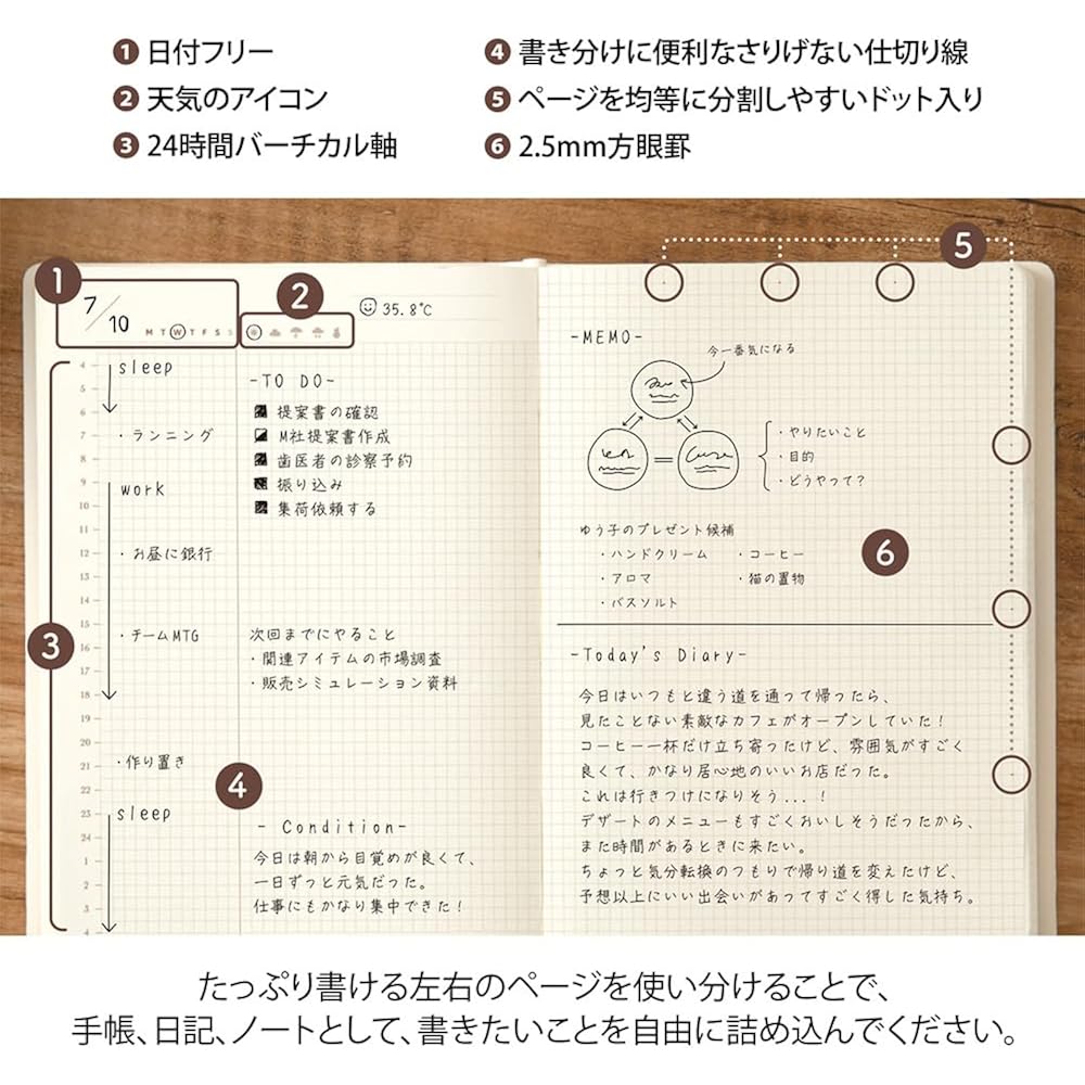 Дневник Midori, Hibino Free Diary, A6, 1 день, 2 страницы, Слоновая кость, 15395006