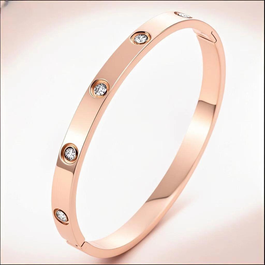 Elegant Roman Numeral Intertwined Titanium Steel Bracelet for Women - Diamond Inlaid, Double Layer, Colorfast Jewelry