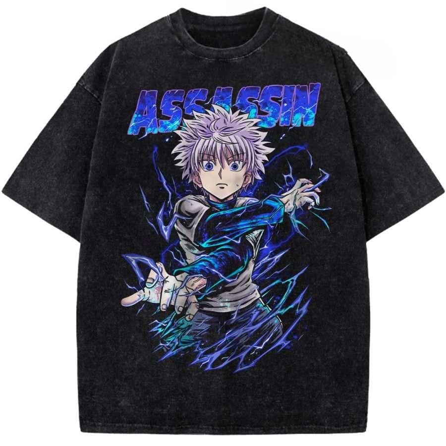 Аниме Hunter x Hunter Непфелпито Одежда Мужская Женская Повседневные Футболки Хлопковая Футболка с Эффектом Старения Ретро Оверсайз Футболка Харадзюку Футболка