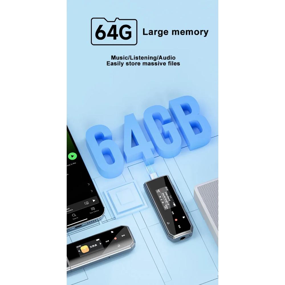 RUIZU X80 USB MP3-плеер Mini 64 ГБ Сенсорная кнопка Bluetooth 5.3 Спортивный клипса Музыкальный плеер Поддержка FM-радио Диктофон Электронная книга Шагомер