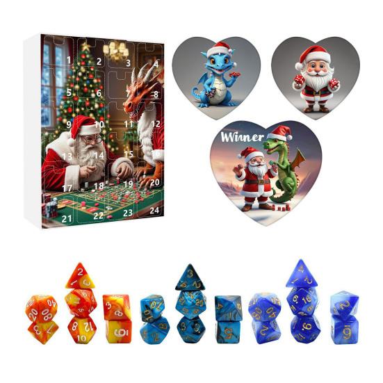 Рождественский адвент-календарь 2024, акриловые игральные кости, украшения, 24-дневный календарь обратного отсчета, набор разноцветных многогранных игральных костей