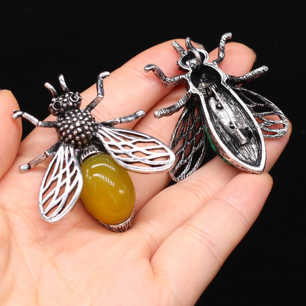 Women Brooch Natural Stone Bee-Shaped Pendant For Jewelry Making DIY Necklace Bracelet Clothes Shirts Accessory