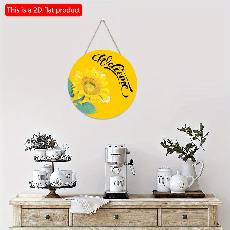 2D плоский 20*20 см 1 шт. деревенский желтый подсолнух принт приветственный настенный потрясающий подвесной декор, весенне-летний стиль высокое качество круглые деревянные художественные таблички знак