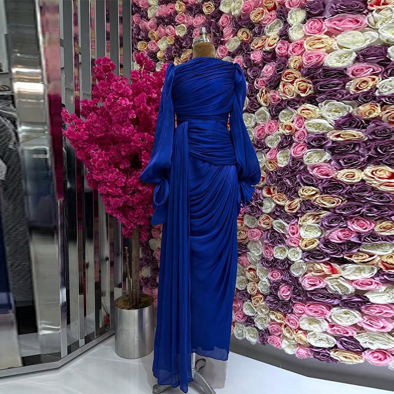 Polyester Pleated Dress With Long Sleeves For Elegant Women Spring