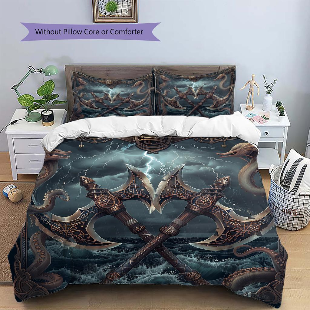 Viking Battle Axe Pattern Bedding Home Decoration Birthday Gift (1 * duvet cover + 2 * pillowcase, without core)
