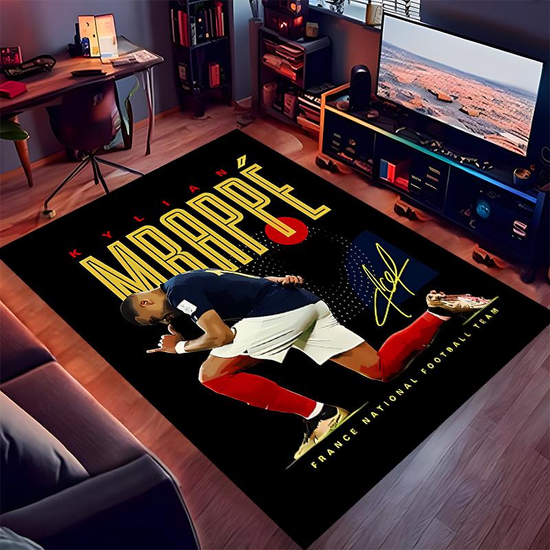 1pc Kylian Mbappé Print Area Rug - Soft,Washable Non-Slip Indoor Mat for Office Chairs,Living Room,Home Office Decorative Rug