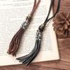 JMXD Vintage Leather Fringe Skull Multi-Strand Long Necklace Punk Rock Statement Charm Fashion Accessory Unisex
