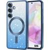 Case for Samsung Galaxy S25, Silicone with Magnetic Circle Camera Protection - Glittery Blue
