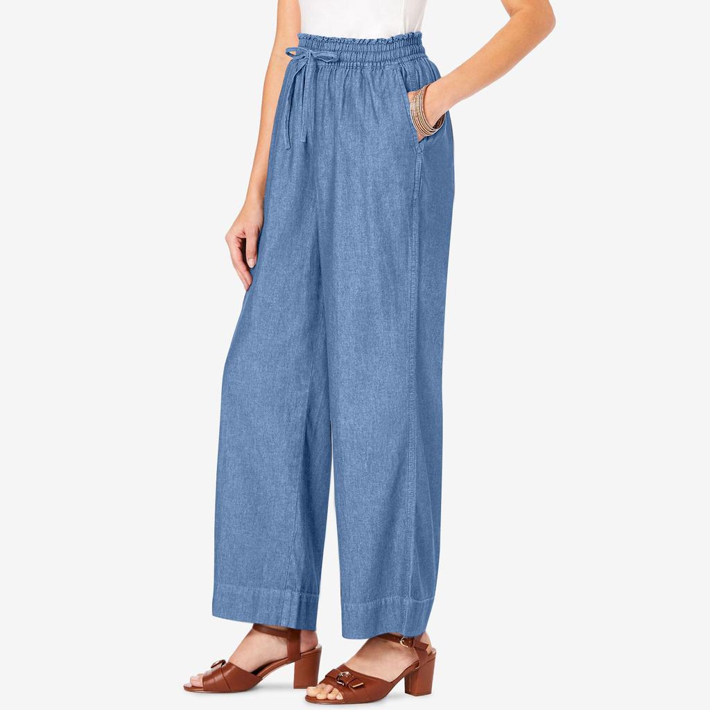 Women's Summer Casual Loose Ruffle Jeans Drawstring Pocket Casual Pants