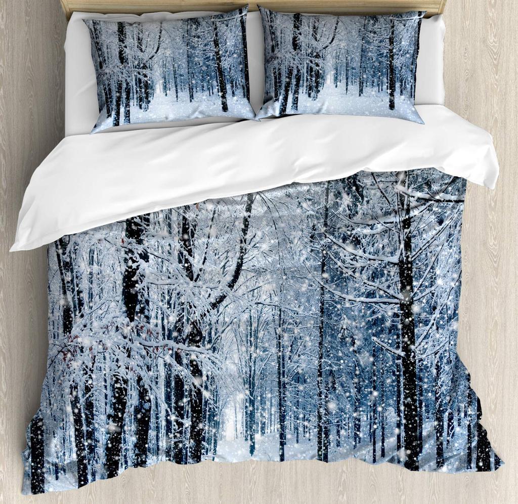 Snow Christmas Duvet Cover Set, Decorative 3 Piece Bedding Set With 2 Pillow Shams, Single King Queen Twin Size Bed Collection