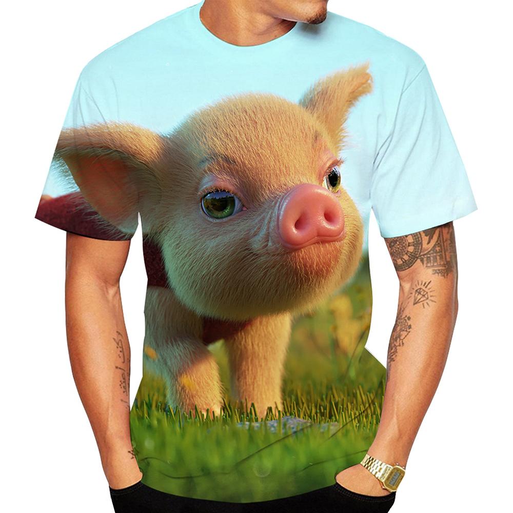Summer Round Neck 3D Cute Pigs Print Top Fashionable Casual Short Sleeved Men's T-shirts