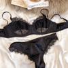 French Ultra Thin Lace Splicing Bra Set for Women Underwear Sexy Silk Breathable Bra and Panties Set Summer Comfortable Lingerie