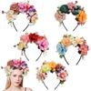 Fashion Women Bride Flowers Headband Mexican Style Rose Flower Crown Hairband Ladies Sweet Beach Hair Accessories Headwear
