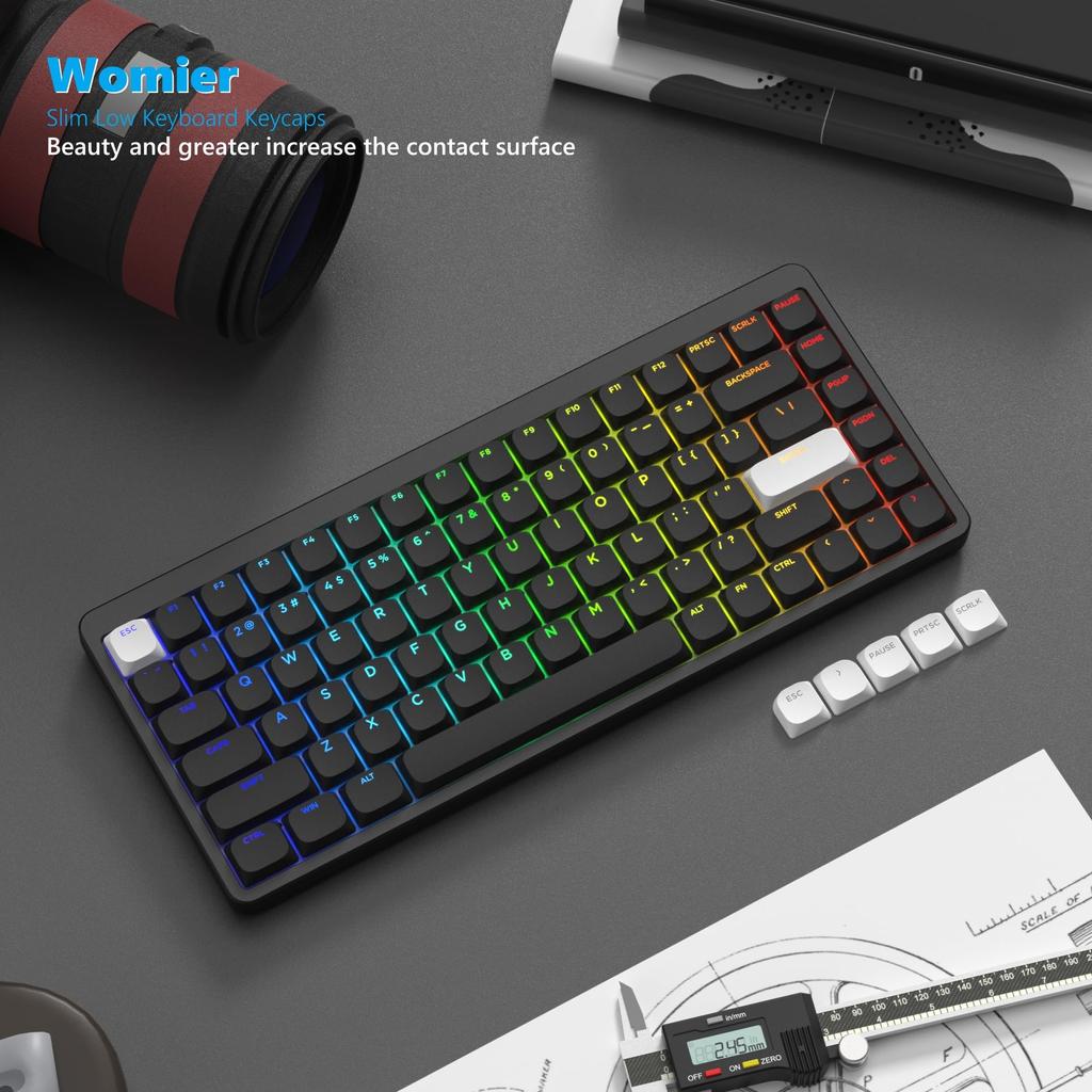 Womier Low Profile Shine-Through Keycaps, PBT Keyboard Keycaps for 60%, 65%, 75%, 80%, and 100% Cherry Gateron MX Switches, Black Backlit