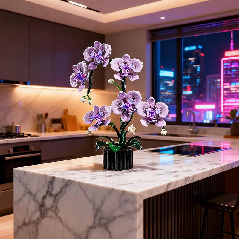 619Pcs Orchid Flower Bouquet Vase Model Bricks Set New Idea Home Decoration Holiday Gifts Building Blocks Ornament