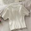 Women Girls Korean Pure Solid O-Neck Knitted Casual Cotton Slim Top Crop Short-Sleeve T-Shirt