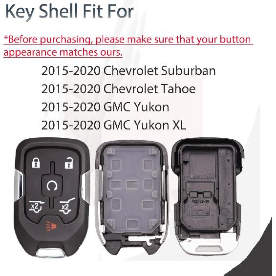 Key Fob Shell Case Replacement Fits for Chevy Suburban Tahoe GMC Yukon 2015 2016 2017 2018 Keyless Entry Smart Remote Control 6 Button Pad Outer