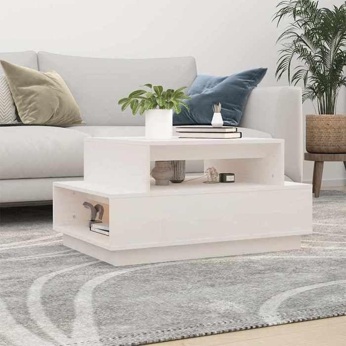 Maison Exclusive - Table basse Blanc 80x55x40,5 cm Bois massif de pin
