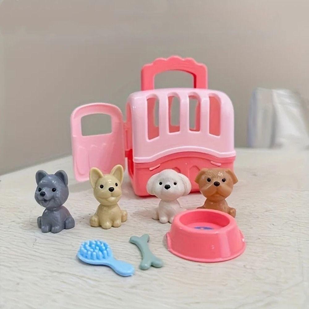 Scene Playing Dog Doll Set Pet Basket Dog Cage Toys Dog Dollhouse Toy Birthday Gift