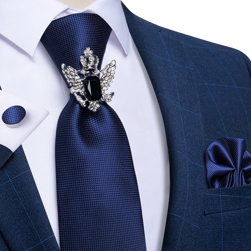 Классический темно-синий мужской галстук, карманные квадратные запонки, деловой набор колец для галстука, подарок для мужчин DiBanGu