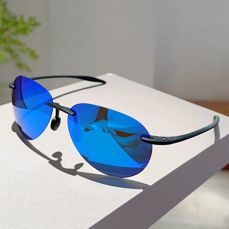 Солнцезащитные очки-пилоты без оправы для мужчин, модные поляризованные зеркальные очки, трендовый дизайн, защита от УФ-лучей, для вождения на открытом воздухе