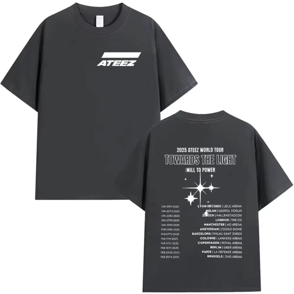 Корейский Ateez Towards The Light Will To Power Мировой Тур Новая Футболка Мужская Женская Хип-Хоп K-pop С коротким рукавом Топ Летний Уличная одежда