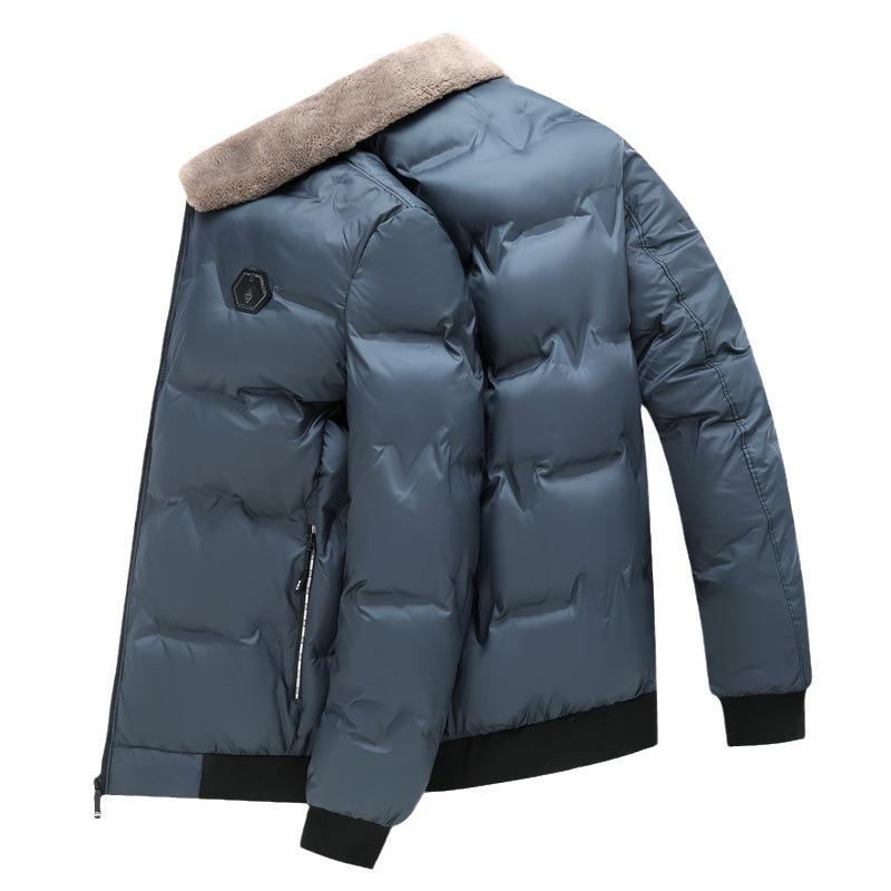 Men's Business Warm Short Lapel Cotton Coat Autumn and Winter New Fashion Casual Simple Fur Collar Coat