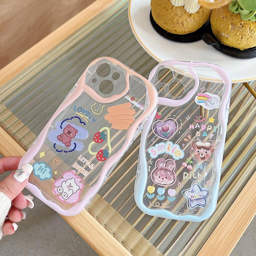 Cute Silicone Case for Redmi Note 12 11 Samsung A54 A14 iPhone 11 13 Oppo Reno 8T Infinix Note 30 Pro Funda Painted Cartoon Bear Cover Soft TPU Bumper