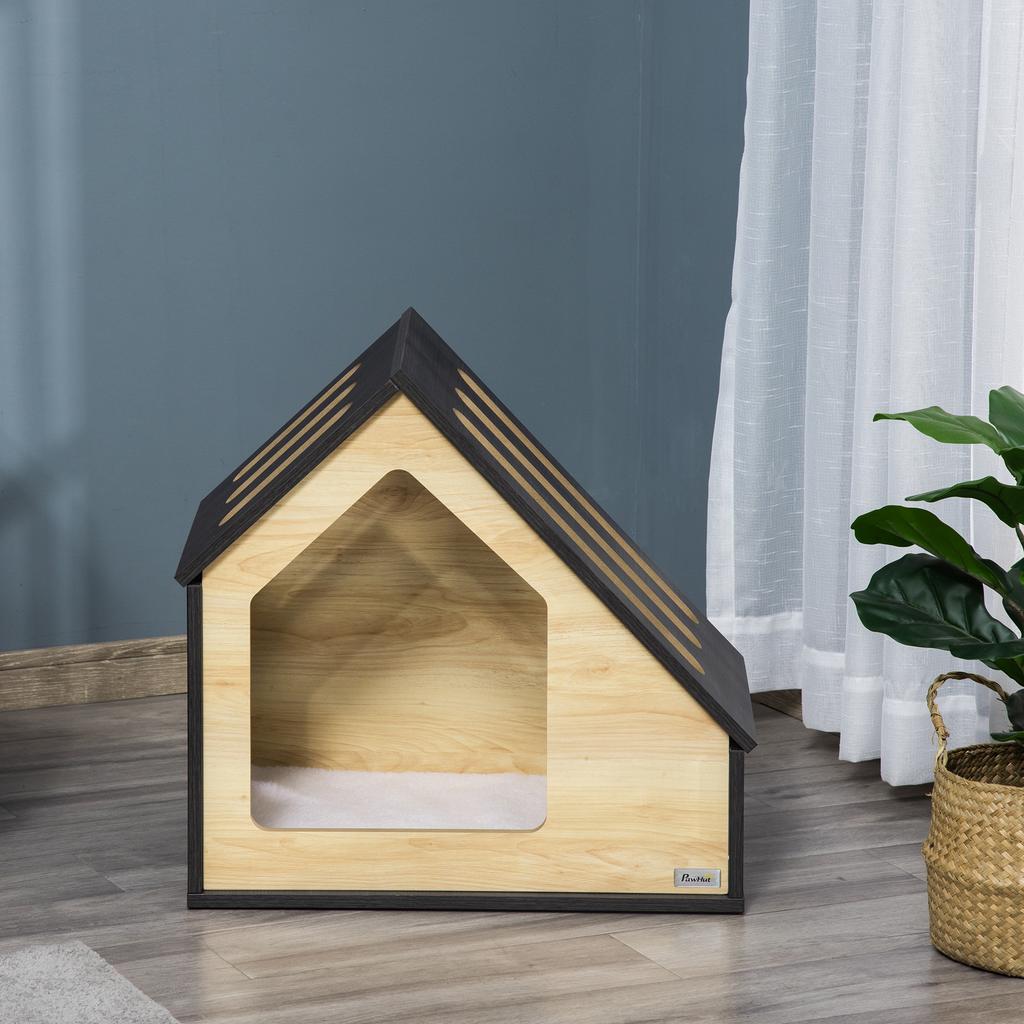 Dog House Indoor Dog Cave with Cushion Dog House Dog Cave with Sloped Roof Cat House for Small Dogs up to 8 kg 60 x 40 x 59.2 cm, Brown