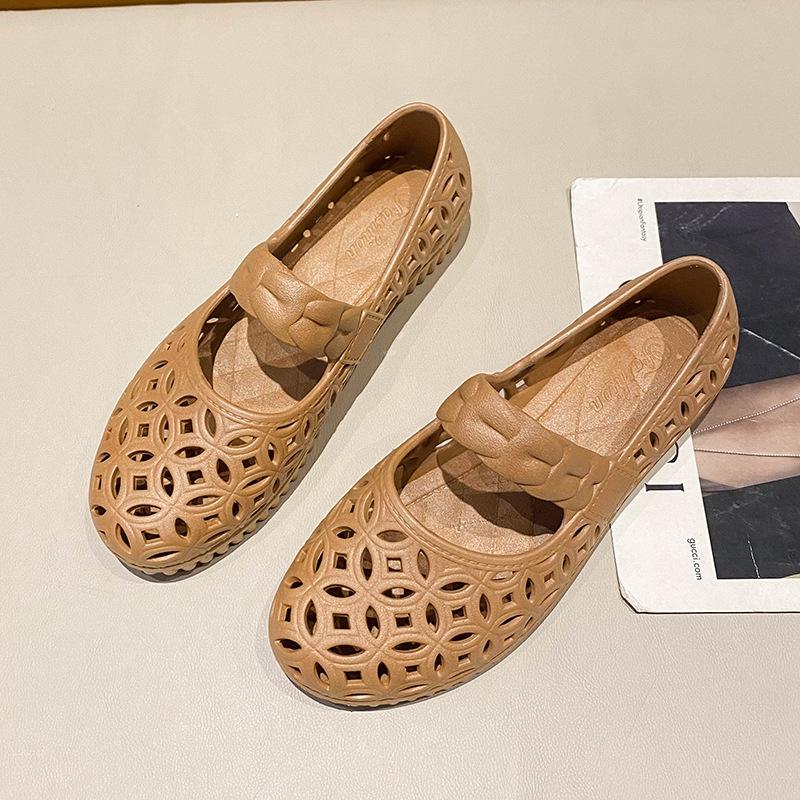 Новые модные полые одинарные туфли женские маленькие ароматные ветряные мелкие горлышки мягкие на плоской подошве туфли Doudou на низком каблуке дышащие одна педаль