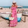 Dazzling Dress2025 European and American Spring Summer Women New off-Shoulder Print Long Big Hemline Dress