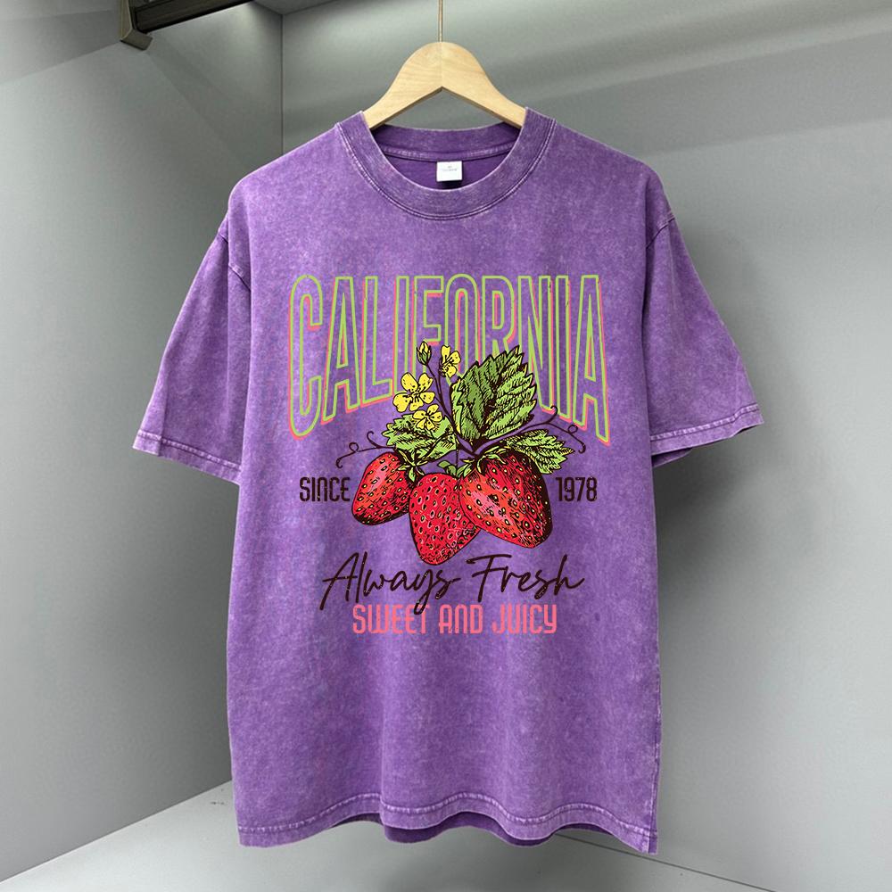 Мужские футболки с принтом «Калифорнийская клубника», винтажные дышащие топы, повседневная футболка, хлопковая футболка Harajuku