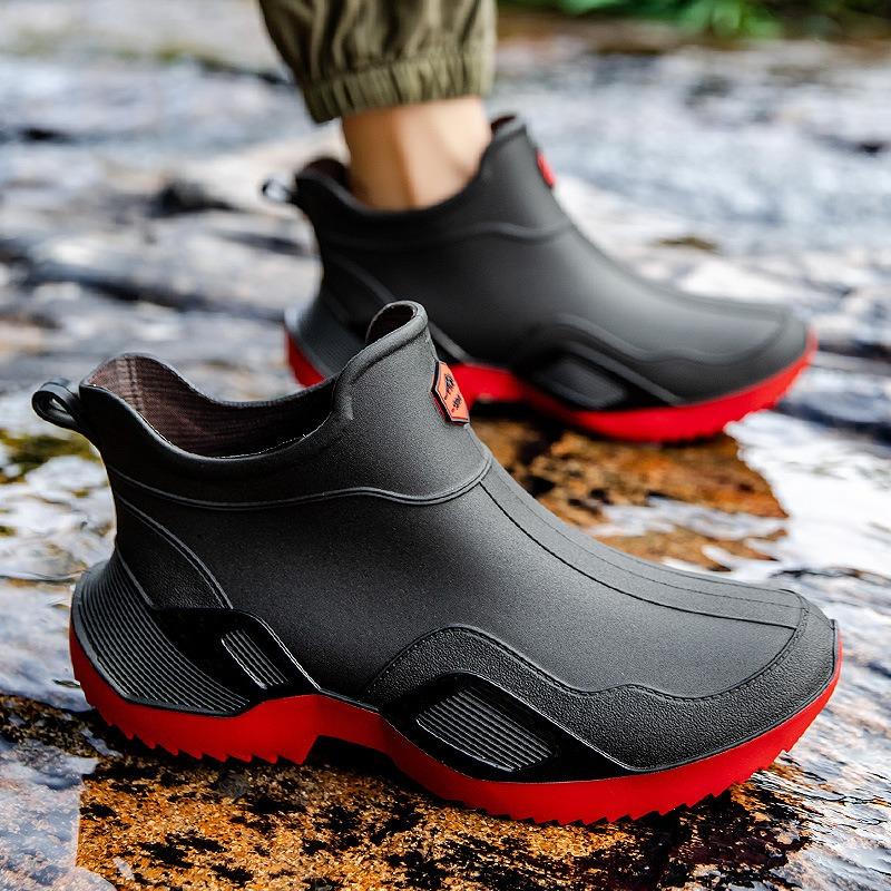 New rain shoes short tube men's adult waterproof shoes women's rain boots non-slip wear-resistant velvet warm fashion water boots