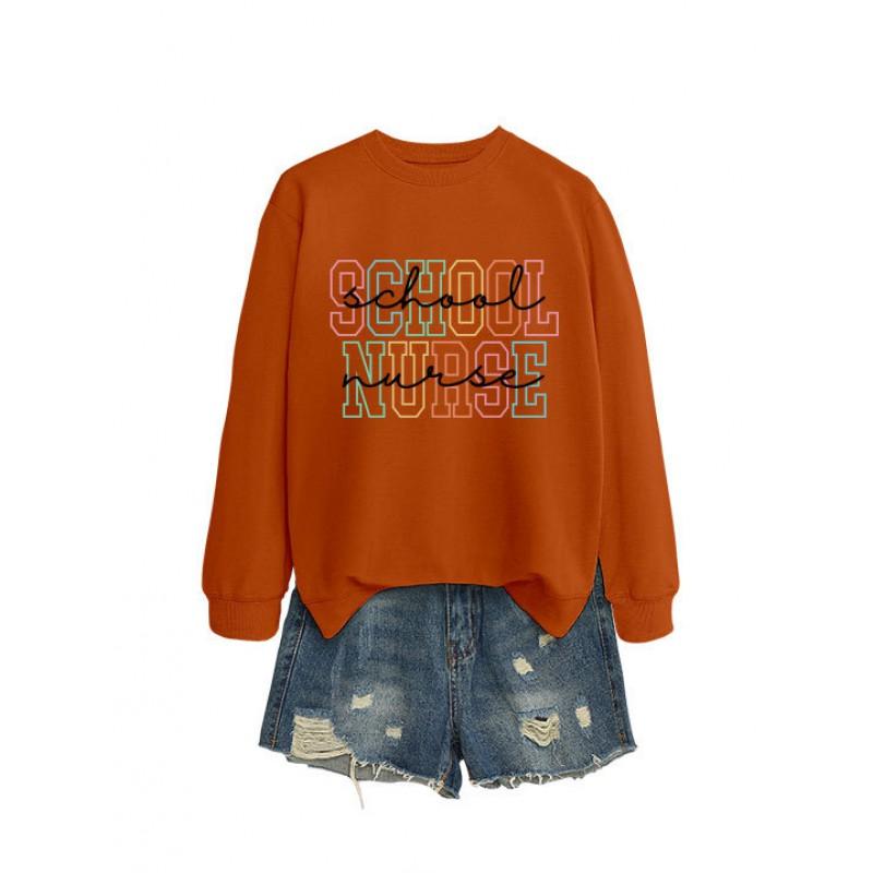 Womens Casual Long Sleeve Hoodie Sweatshirt With Print Design Loose Fit Cotton Blend Office Chic Style