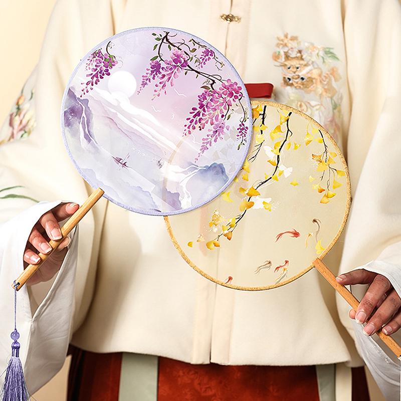 Винтажный круглый печатный веер китайский танцевальный летний классический костюм чонсам женский ханьфу кисточка веер