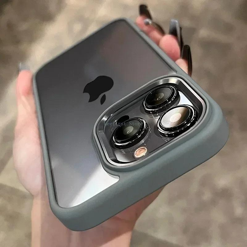 Fashion Metal Frame Case For iPhone 15 14 13 12 11 Pro Max Plus Transparent Acrylic Soft Shockproof Bumper Cover