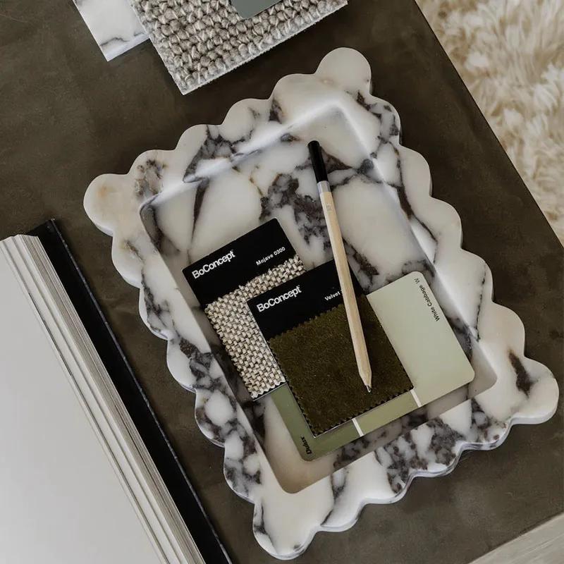 Light Luxury Style Natural Marble Art  Storage Tray Creative Home Living Room Tabletop Decoration SauCer Jewelry Storage Dish
