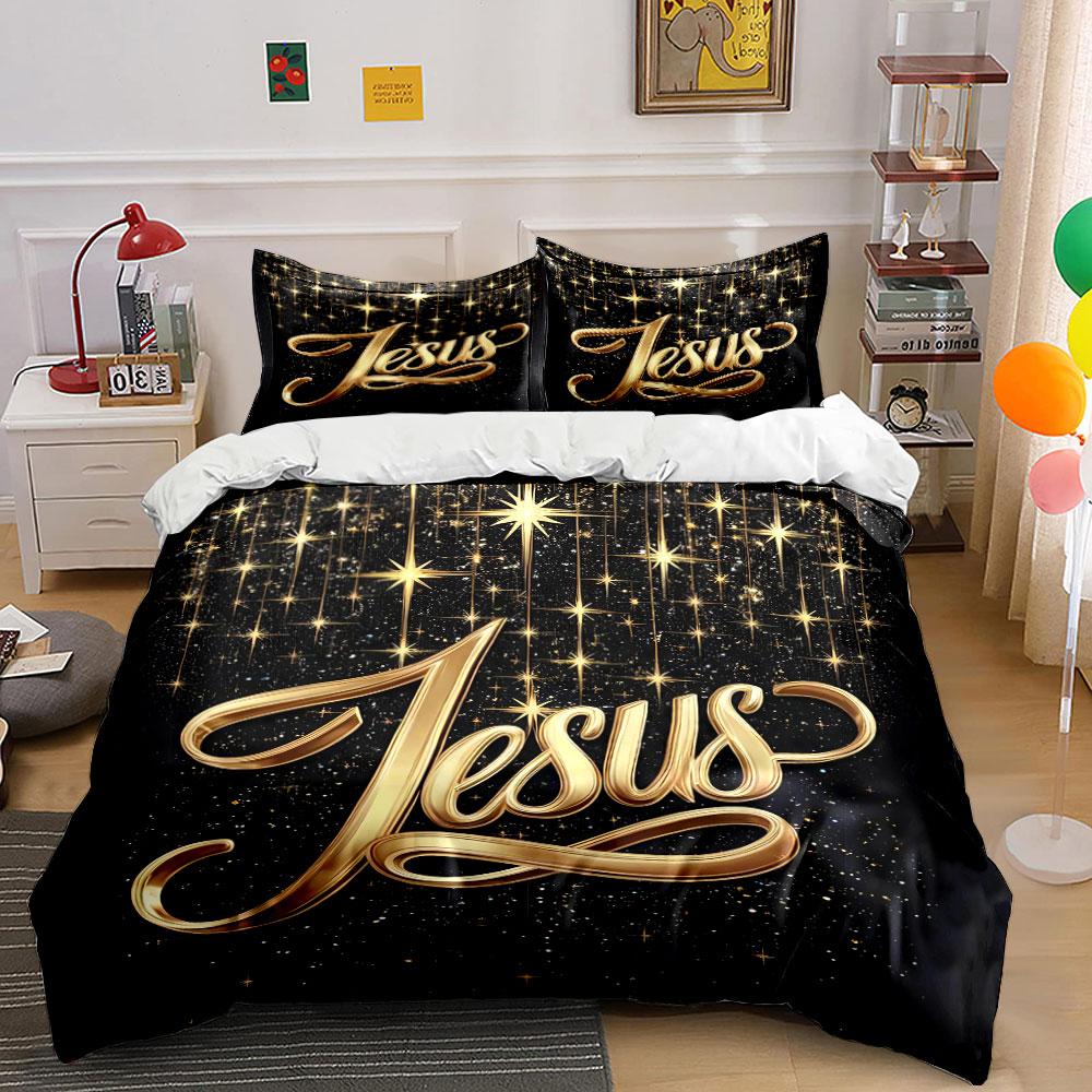 "Jesus Gold Stars Bedding Set" Bedding Duvet Cover Set Duvet Cover Pillowcases  (1 * Duvet Cover 2 * Pillowcases, without duvet insert)