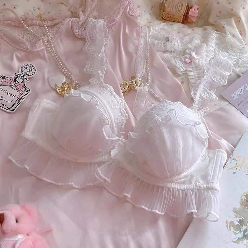 Женский сладкий бюстгальтер в японском стиле с маленькой чашкой, нижнее белье с эффектом пуш-ап, сексуальный беспроводной кружевной бюстгальтер, тонкое дышащее летнее белье