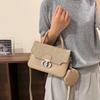 Vintage color-blocking texture lock buckle bag for women, new style for elegant commuting, handheld, shoulder crossbody, small square bag