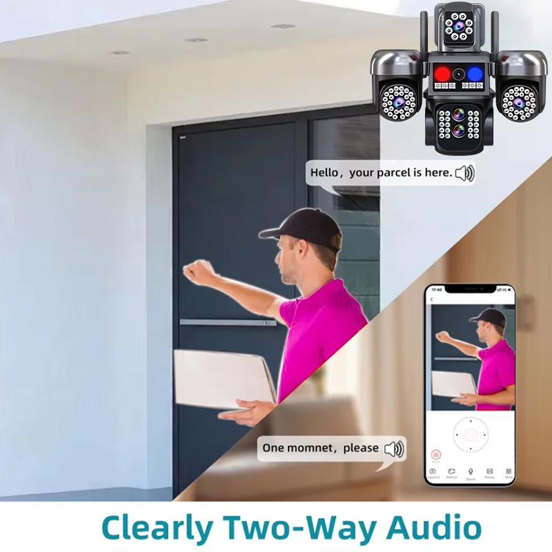 V380 10X Zoom Outdoor PTZ Camera with Multi-Lens, HD Full Color, and Mobile Alarm.