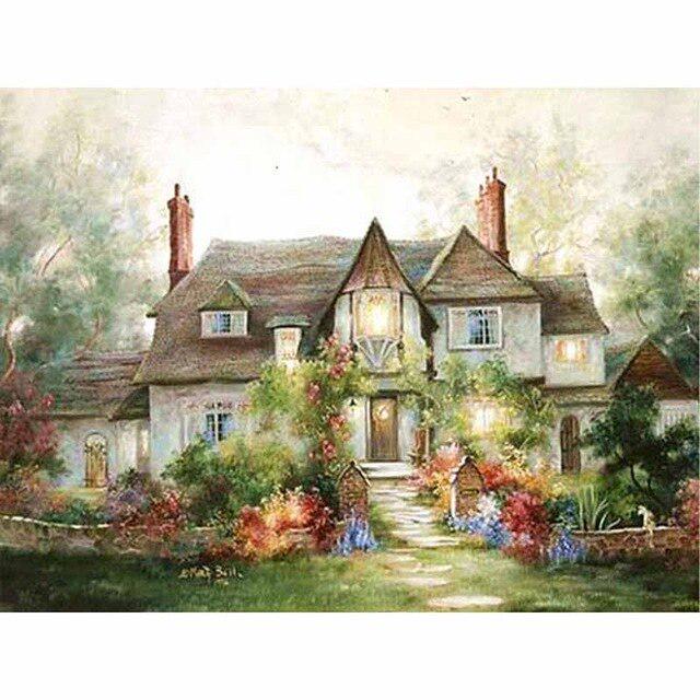 DIY 5D Алмазная картина Дом Полный круглый Алмазная вышивка Мозаика Крест Стежок Горный хрусталь