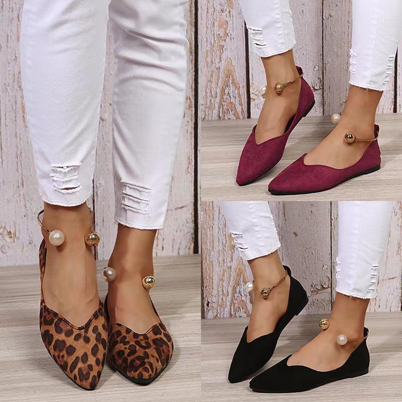 Large Size Women'S Shoes Autumn Leopard Print Pointed Head Shallow Mouth Flat Bottom Casual Single Shoes Women'S One Pedal