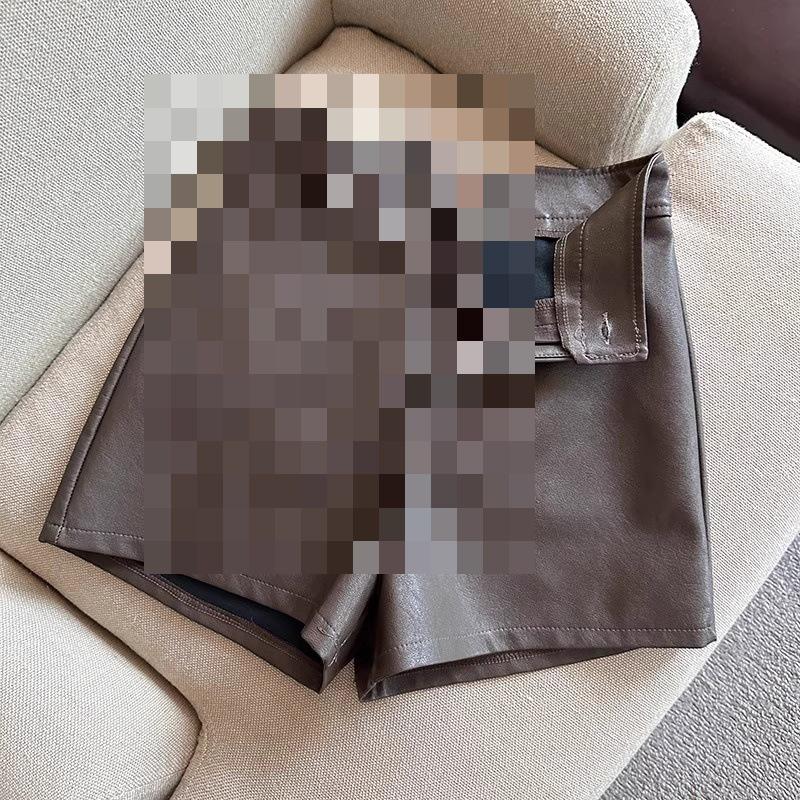 Женские шорты с высокой талией из искусственной кожи, широкие штанины - корейский стиль, повседневная одежда на осень/зиму