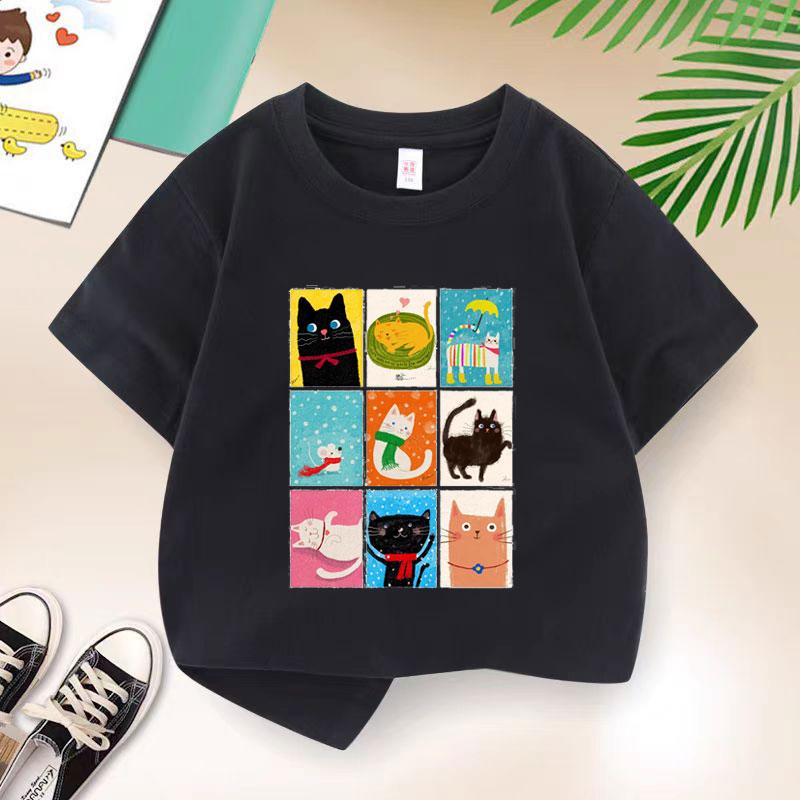 Cat Family Graphic Print Baby Boys T-shirt Yellow Tops Tee New Summer Funny Cartoon Kids T Shirt Teen