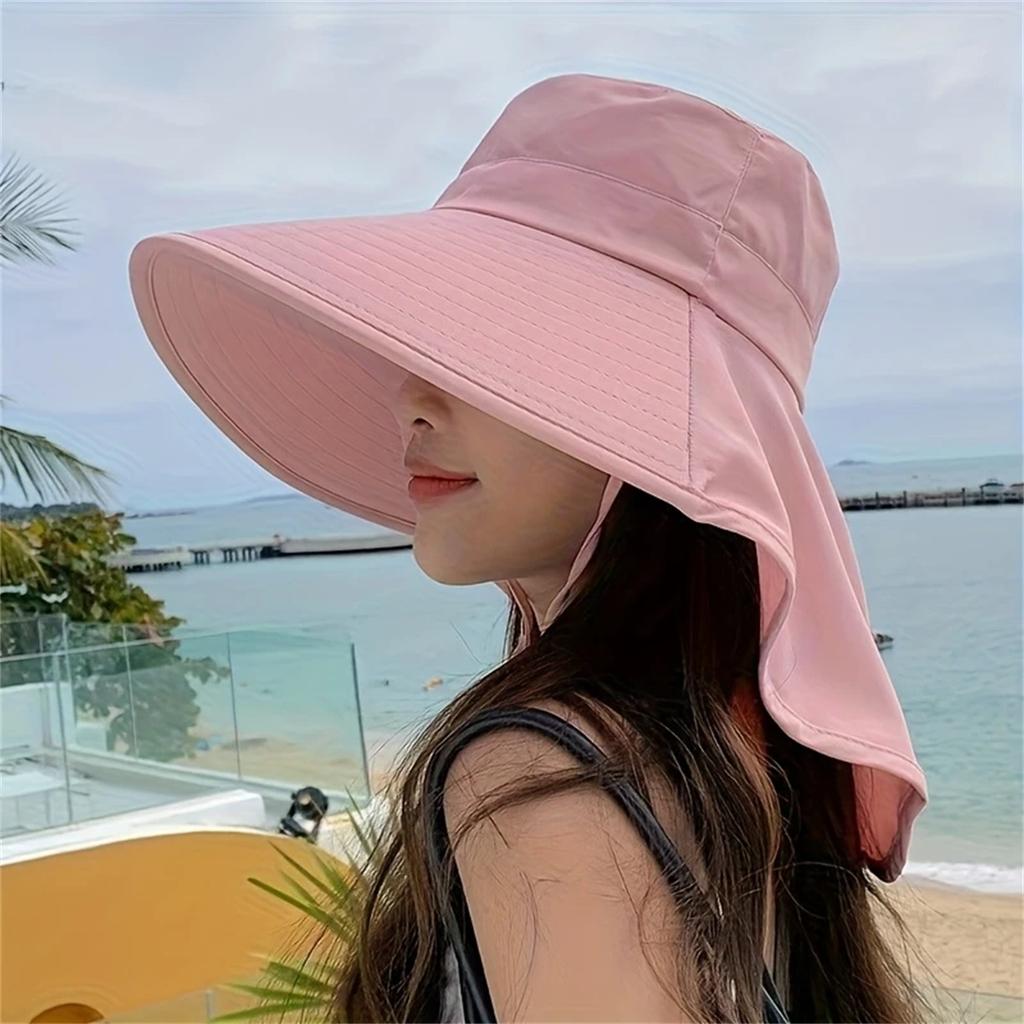 Women's Lightweight Breathable Sun Hat - Adjustable Drawstring Ponytail Hole Design, Wide Brim Four Seasons Outdoor Beach Holida
