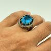 Мужское винтажное серебряное кольцо, кольцо с турмалином параиба, сапфир с боковым камнем, черненое кольцо, мужское кольцо